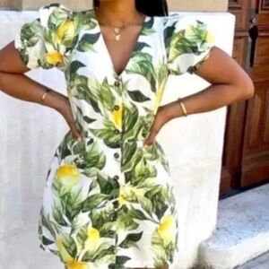 H&M Lemon puff sleeve mini dress